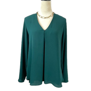 WHBM Green Pleated Tunic Long Button Sleeve Blouse Size 12